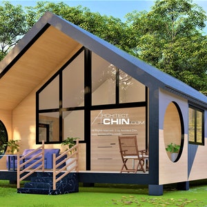 Modern Cottage Plan, 24’ x 34’, 816 SF, 2 Bed, 2 Baths, DIY House, Tiny Home, Granny Flat, Cabin Blueprint, Cabin Plan, Small Cottage Plan,