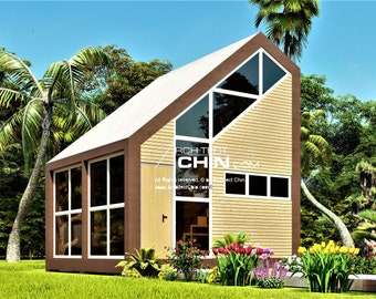 Modern Tiny House Plan, 608 SF, 2-Level Cabin (Digital Download)