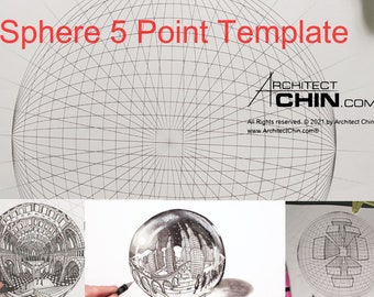 Sphere 5 Point Perspective Grid Printable Template, Sphere Grid, Drawing Grid, Drawing Template, 5 Point Perspective, Sphere Template