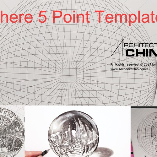 Sphere 5 Point Perspective Grid Printable Template Sphere Etsy