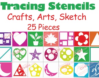 Tracing Stencils, PNG, Colorful Shapes, 25 Pieces, Shape Stencils, Learning Shapes, Templates, Geometric Stencils, Templates, Kids Drawings