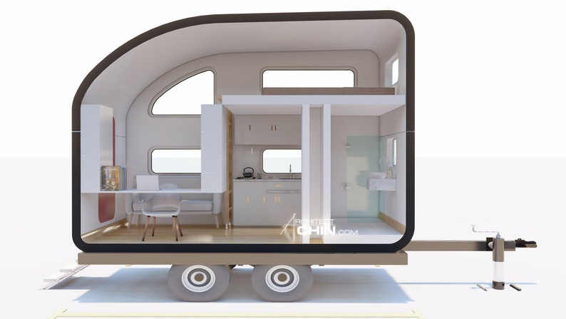 Mobile Home, Caravan, Cottage Plan, 8' x 16', 128 SF, Living, Loft Bed, Cabin Plan, Tiny House, Office Plan, , Trailer Home, DIY House Plan image 9