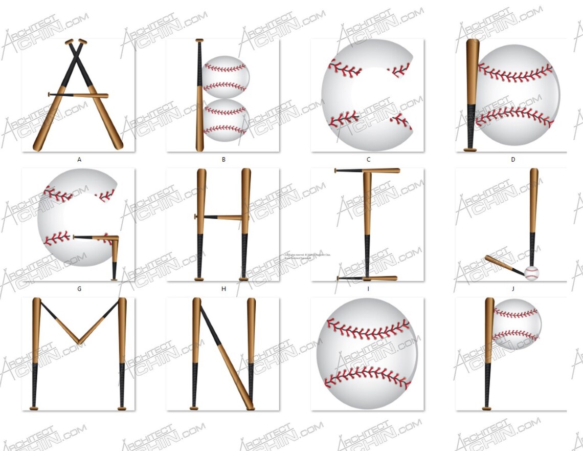 Baseball Font, Baseball Letters Alphabet, Sports Font, Sports Letters