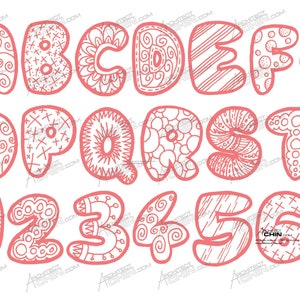 Doodle Font / Doodle Letters Alphabet / Descarga digital / Arte digital imprimible / Clip Art / Fuente rosa / TTF / Doodle / Rosa