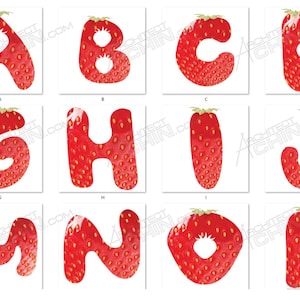 Fuente fresa / Alfabeto de letras de fresa / Descarga digital / Arte digital imprimible / Clip Art / Fuente de fruta / TTF / Fresa / Fruta