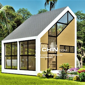 Tiny House, 16&#39; x 22&#39;x 24’ H, 608 SF, 2 Levels, Cabin Plan, Mobile Home, Caravan, Cottage Plan, Office Plan, Trailer Home, DIY House Plan