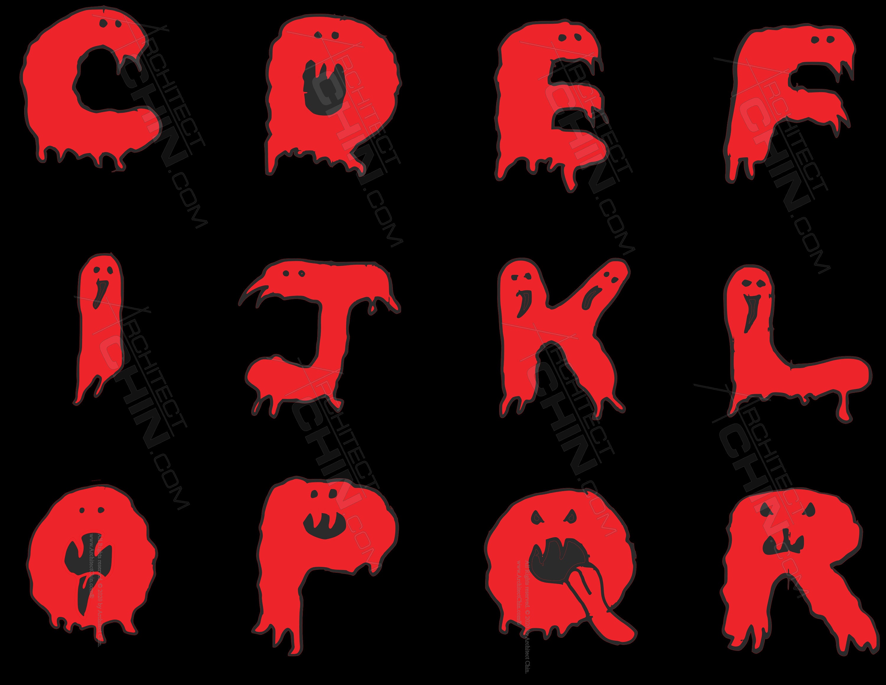 Halloween Red Letters Alphabet | Hand Drawn Alphabet | Alpha Pack ...