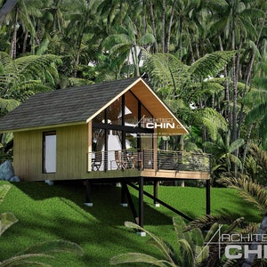 Hillslope House, 16’ x 32’, 512 SF, 1 Bed, Tiny House Plans,  Tiny House, Cabin Plans, Cottage Plan, A Frame House, House Plans, Office Plan