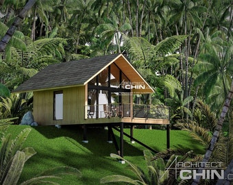 Hillslope House, 16’ x 32’, 512 SF, 1 Bed, Tiny House Plans, Tiny House, Cabin Plans, Cottage Plan, A Frame House, House Plans, Office Plan