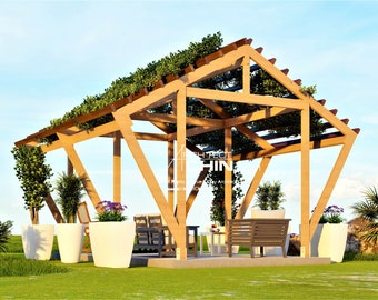 Pergola, Car Porch, 8’ W x 16’ L x 8’6”H, Cabana Plan, Gazebo Plan, Shed, Shelter, Green House Plan, Covered Porch, Hut, Shelter, Tool Shed