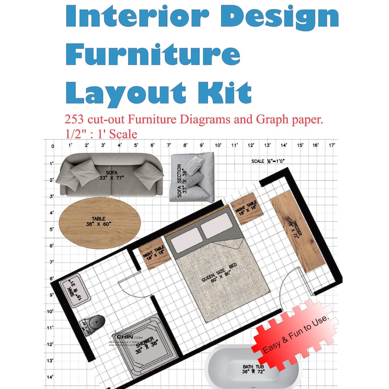 Interior Design Furniture Layout Kit / Room Furniture Layout / Modern Interior Design / House Plan, Modern House Plan, House Design Template image 1