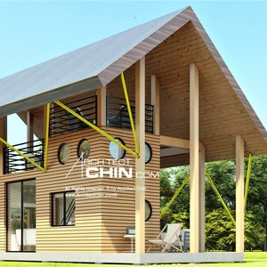 Container Cabin Plan, 8&#39; x 20&#39;, 752 SF, 3 Level, Tiny House, Office Plan, Shed Plan, DIY House Plan, A Frame House, House Plan, Cottage Plan
