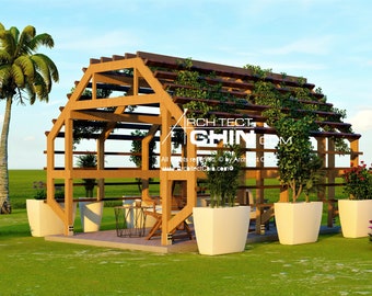 Pergola, Car Porch, 8’ W x 16’ L x 8’6”H, Cabana Plan, Gazebo Plan, Shed, Shelter, Green House Plan, Covered Porch, Hut, Shelter, Tool Shed
