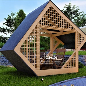 Cabana Plan, 8’W x (8’ to 16’) L x 12’H, 64 to 128 SF, Gazebo Plan, Shed, Shelter, Outdoor Furniture, Covered Porch, Hut, Shelter, Pergola