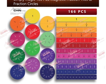 Fraction Tiles and Circles, 166 pcs, for 3 Years and Up to Learn Fraction Numbers. Hands-On Learning. 8 Pages Printable Fraction Numbers