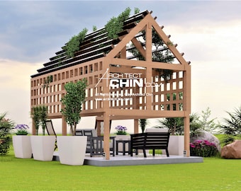Pergola Car Porch Plan, Gable Roof, Outdoor Shelter (Digital Download)