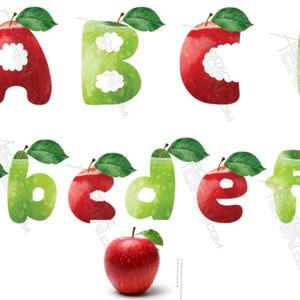 Fonte Apple / Alfabeto de Letras | Download digital do pacote alfa | Arte digital imprimível / Clip Art / Fonte de frutas / Fonte True Type