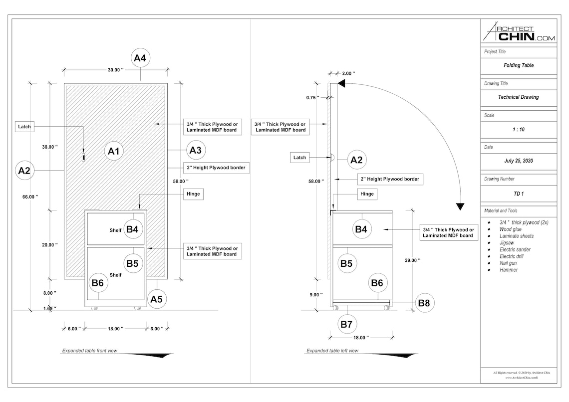 Folding Plywood Table/shelf Plan Furniture Blueprintsshelf Etsy