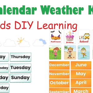 Kalender- en weerkaart, kalenderkit, kalender DIY, 62 stuks, schoolkalender, kalenderkit voor klaslokaal, thuisschoolkalender