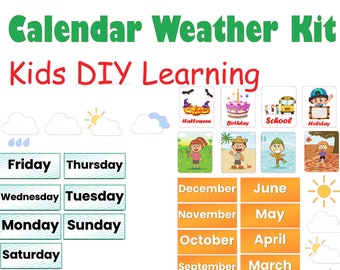 Calendar & Weather Chart, Calendar Kit, Calendar DIY,  62 Pieces, School Calendar, Calendar Kit for Classroom, Homeschool Calendar