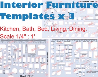 Interior Design Furniture Layout Kit, Room Furniture Layout, 3  Templates, Interior Design, House Plan, House Plan, House Design Template