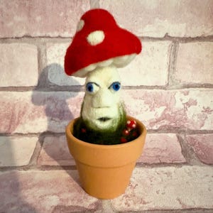 Needle Felted Mushroom in Terracotta Pot: Cottagecore Toadstool Decor