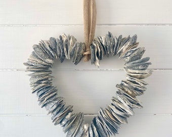 Grey Oyster Shell Heart Hanging Decoration - coastal decor / Valentine’s gift / Wedding gift / handmade coastal gift