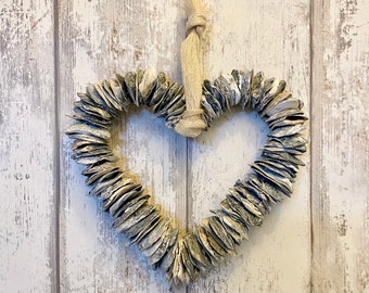 Grey Oyster Shell Heart Hanging Decoration - coastal decor - Valentine’s Day gift, wedding gift, handmade coastal home decor
