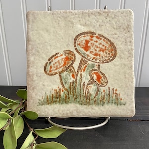 Vintage Italian Mushroom Tile Trivet: 1970s Kitchen Decor