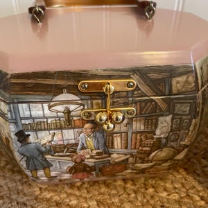 1970s Anton Pieck Wooden Box Purse | Octagon Decoupage Colonial Scene Handbag