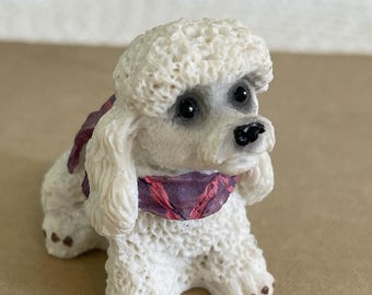 Vintage Ceramic White Poodle Miniature, Retro Dog Lover Gift, Mid Century Modern Porcelain Puppy Statue, Kitschy Curio Cabinet Decor