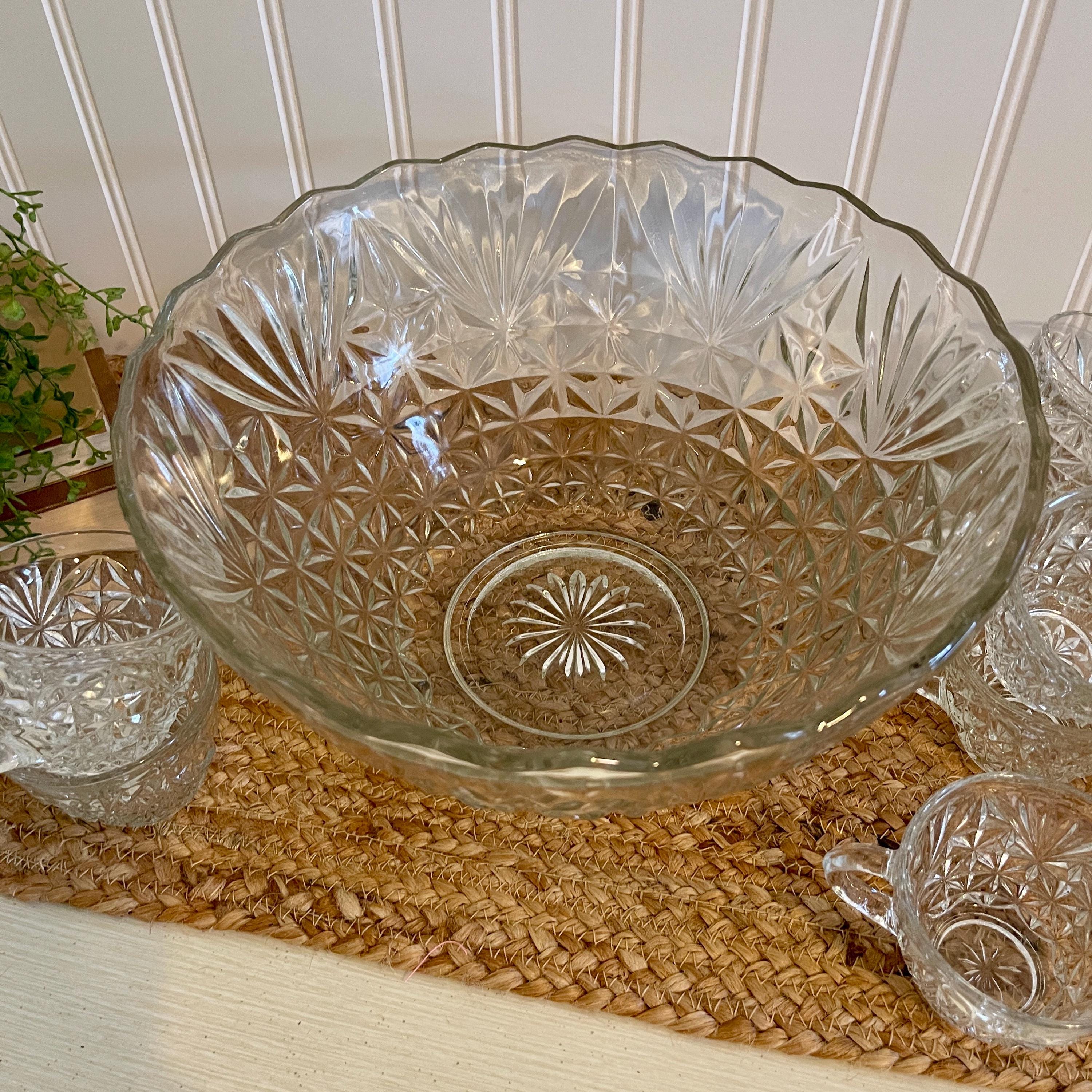 Vintage Clear Glass Punch Bowl Set, Anchor Hocking Arlington