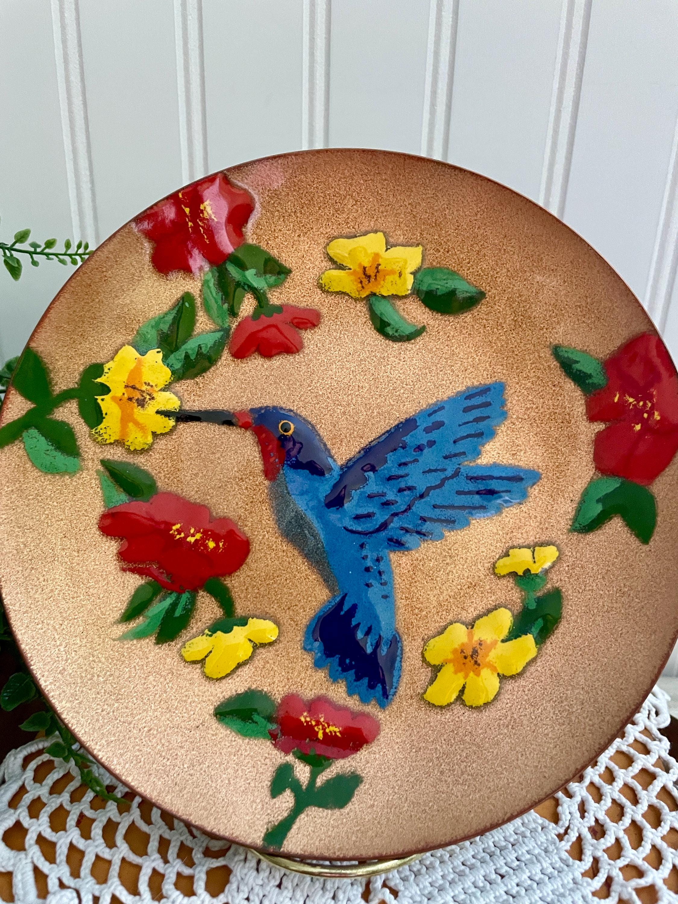 Vintage Annemarie Davidson Copper Enamel Plate: Modernist Bird