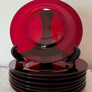 Vintage Ruby Red Glass Salad Plates - Set of 4 - Collectible Luncheon Plates