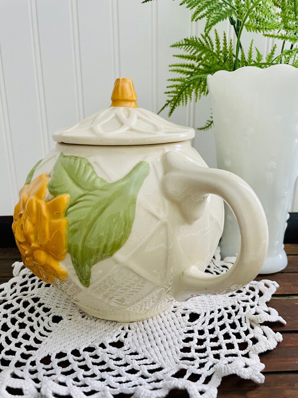 Vintage Yellow Rose Teapot American Bisque Pottery Lattice Etsy