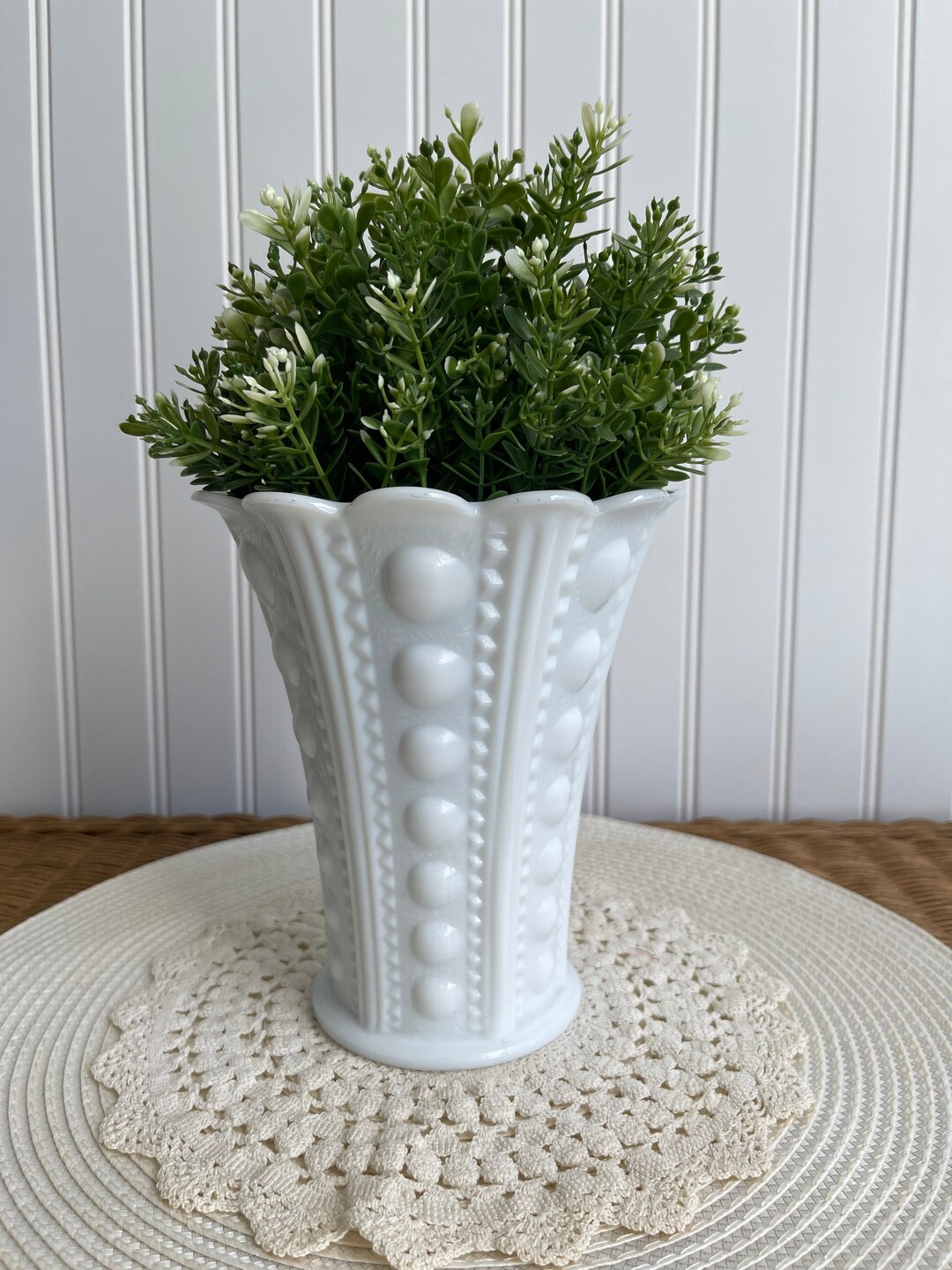 White Milk Glass Vase With Scalloped Rim. Dainty Vintage Etsy