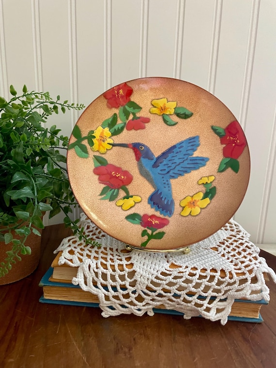 Vintage Annemarie Davidson Copper Enamel Plate: Modernist Bird