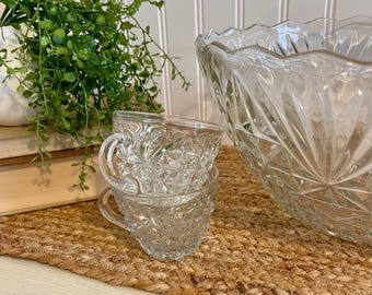 Vintage Clear Glass Punch Bowl Set, Anchor Hocking Arlington