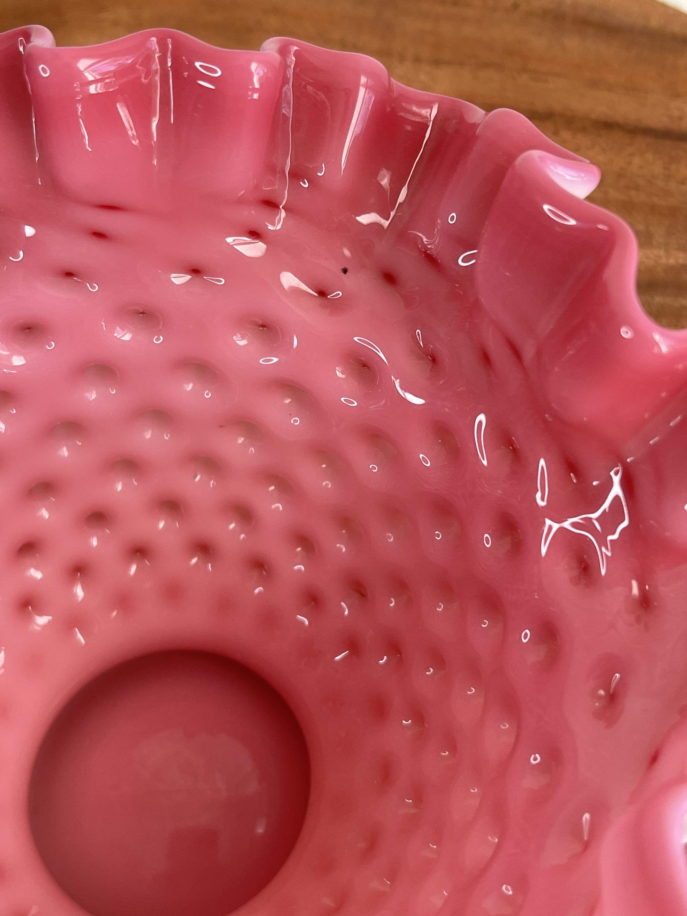Pink and White Ruffle Edge Hobnail Bowl or Trinket Dish