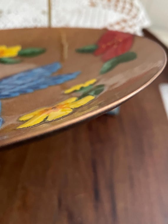 Vintage Annemarie Davidson Copper Enamel Plate: Modernist Bird