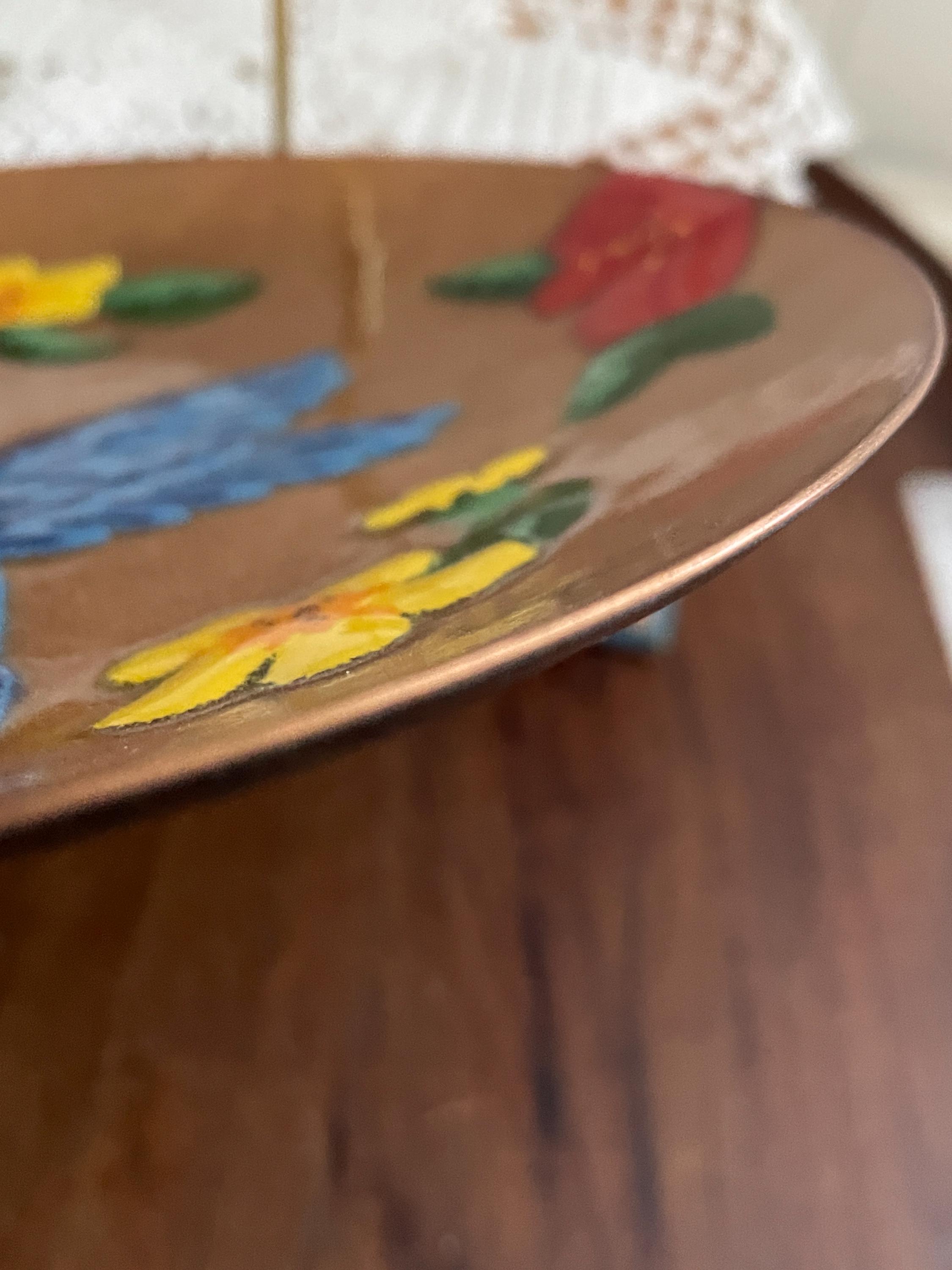 Vintage Annemarie Davidson Copper Enamel Plate: Modernist Bird