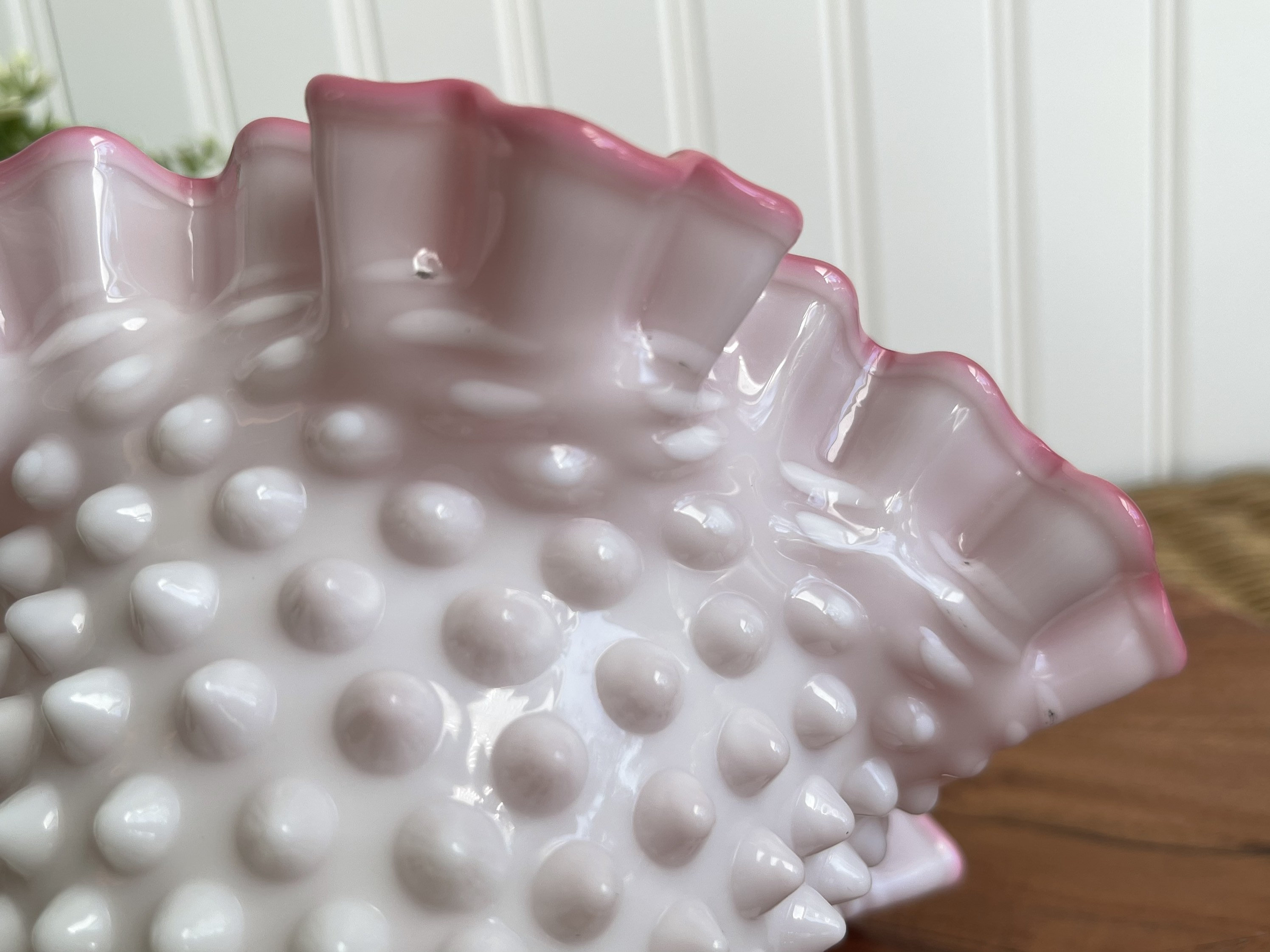 Pink and White Ruffle Edge Hobnail Bowl or Trinket Dish