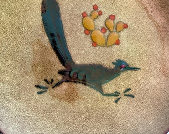 Vintage Annemarie Davidson Copper Enamel Plate: Modernist Bird