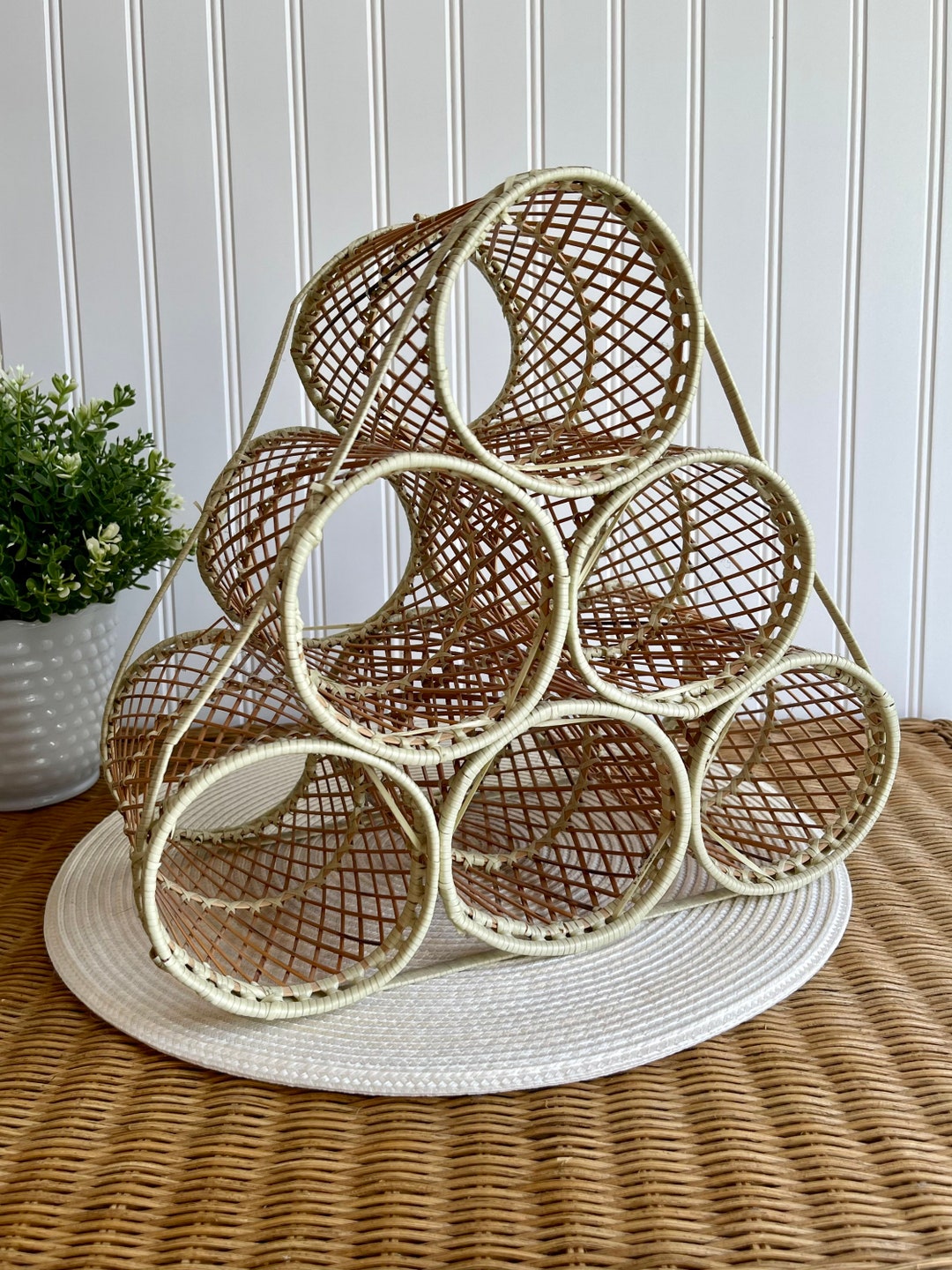 Wicker Rattan Wine Rack. Boho Tiki Basket Style Vintage Two Etsy