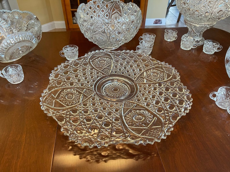 L.E. Smith Punch Bowl Underplate Daisy and Button Crystal Etsy