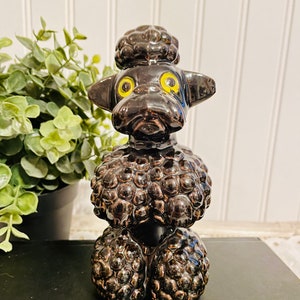 Brown Poodle Dog Figurine ~ Redware Pottery ~ Begging Dog with Amber Eyes ~ Japan ~ Mid-Century ~ Collectible ~ Kitsch ~ Dog Poodle Lover