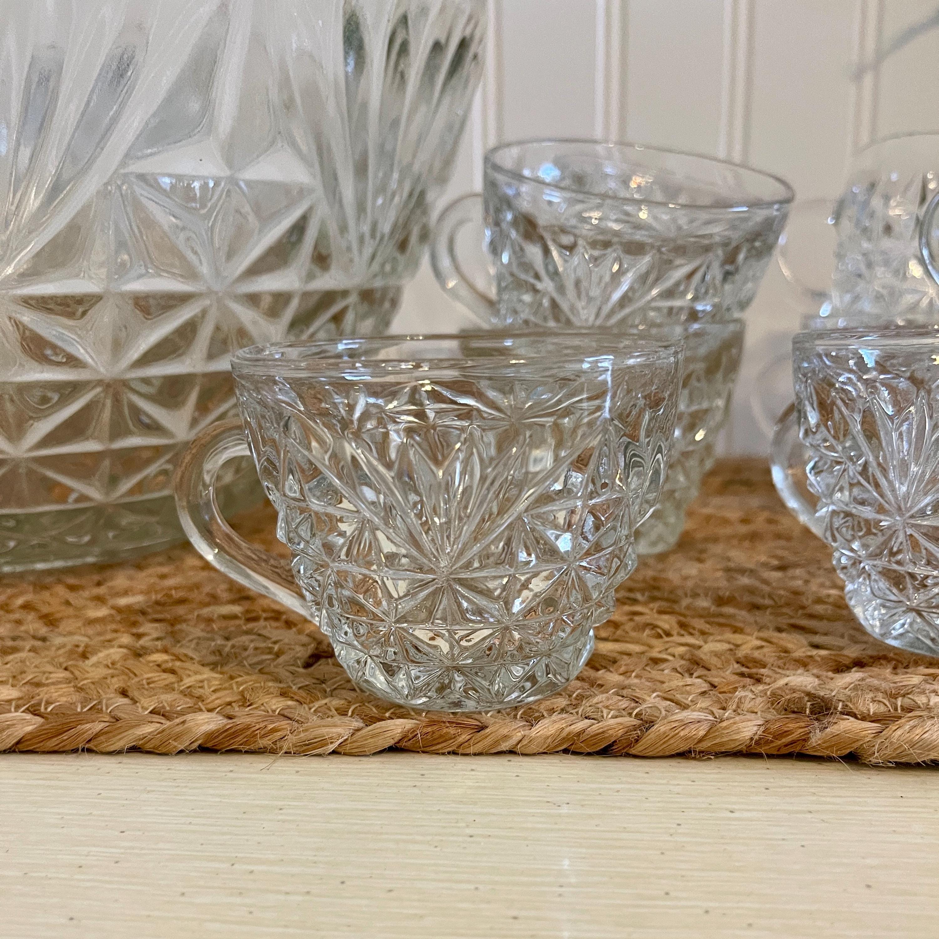Vintage Anchor Hocking Punch Bowl Set: Diamond Fan Pattern, 12