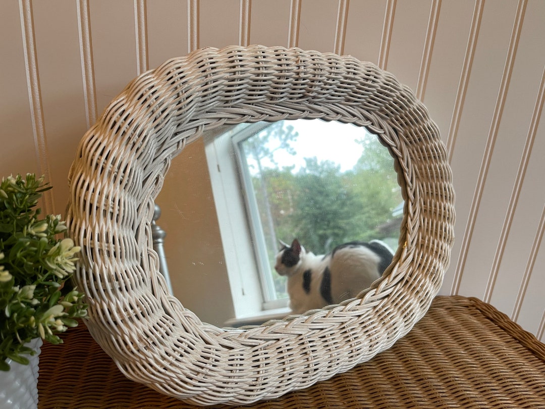 Oval White Wicker Wall Mirror. Rattan Frame, Boho Chic Decor. Etsy