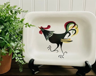 Rooster Canape Plate Dish ~ Glidden Art Pottery Marked 200 ~ Collectible ~ Mid Century ~ Farmhouse ~ Kitchen ~ Alfred NY