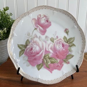 Vintage Z.S. & Co. Bavaria Rose Plate – Gold Trim, Artist Marked